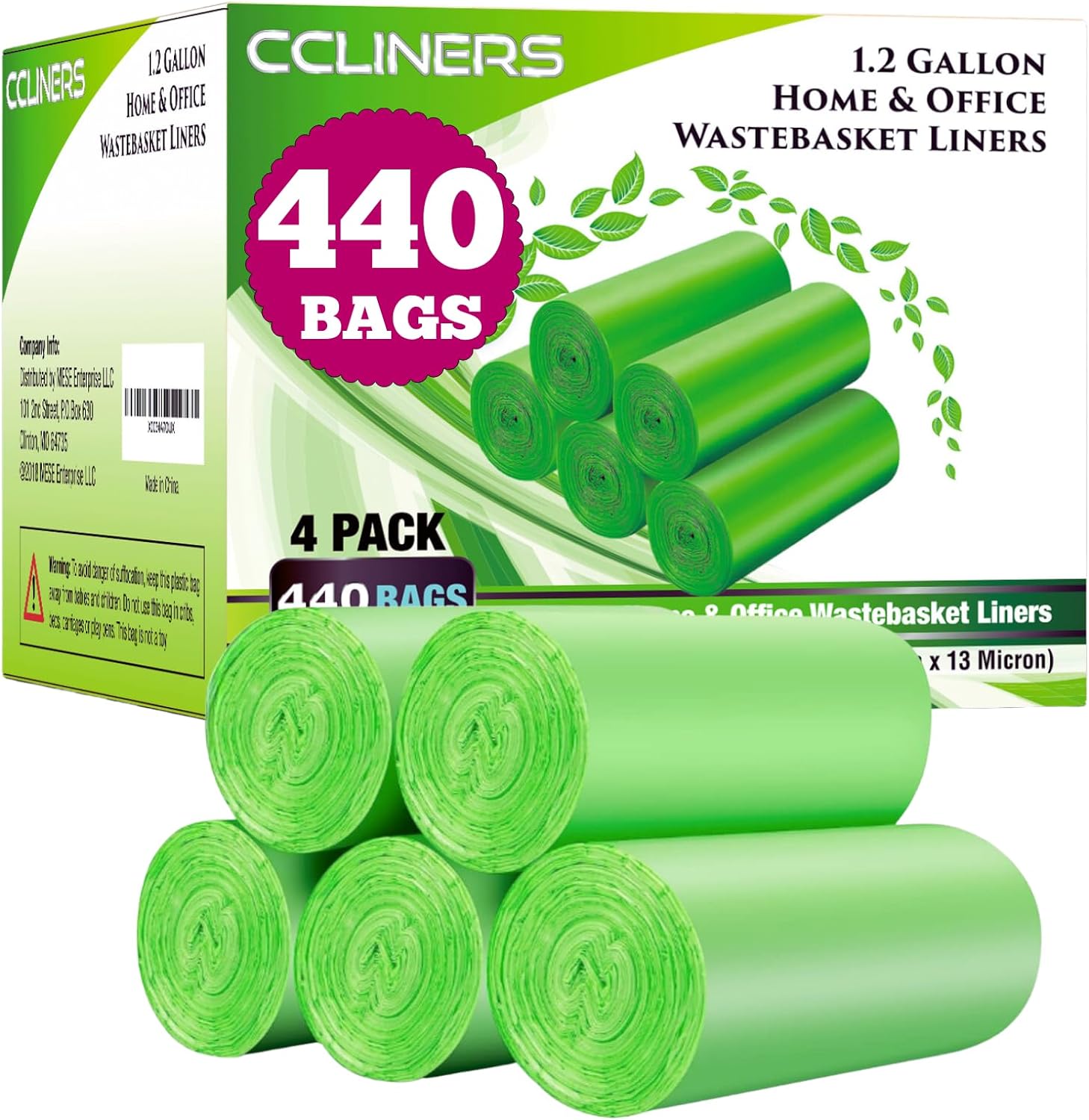 CCLINERS 1.2 Gallon Clear Small Garbage Bags bathroom Trash Bags, 240 Count
