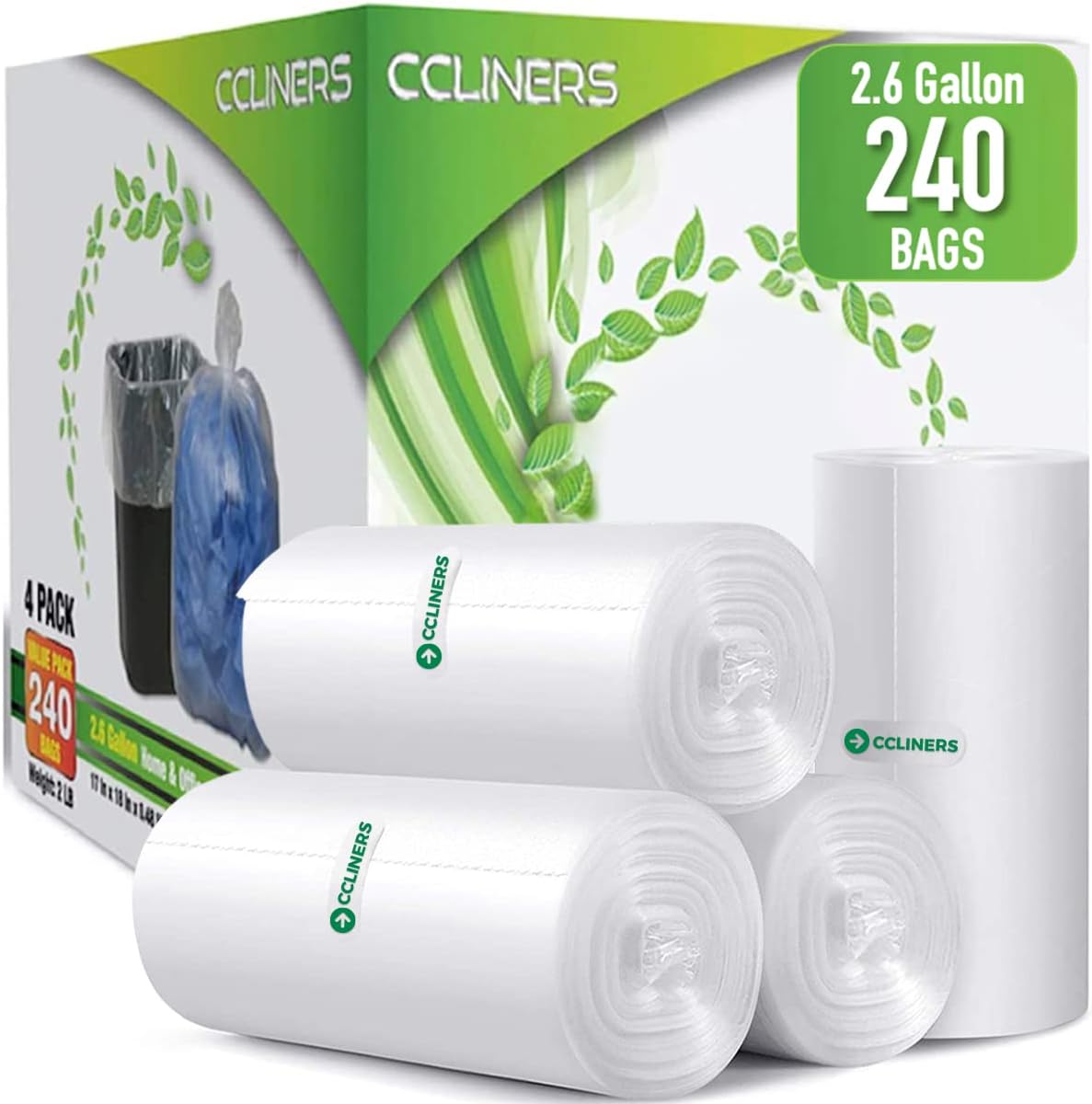 2.6 Gallon Clear Bathroom Trash Bags (240 Bags) Small Garbage Bags 10 Liter Can Liners