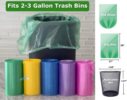 2.6 Gallon Garbage Bags Color Small Bathroom Trash Bags (200 Count, 5 Colors)