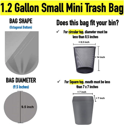 1.2 Gallon (5 Liter) Small Clear Trash Bags Bathroom Garbage Bags 1 Gallon (440 Bags)