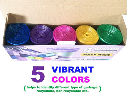 2.6 Gallon Garbage Bags Color Small Bathroom Trash Bags (200 Count, 5 Colors)