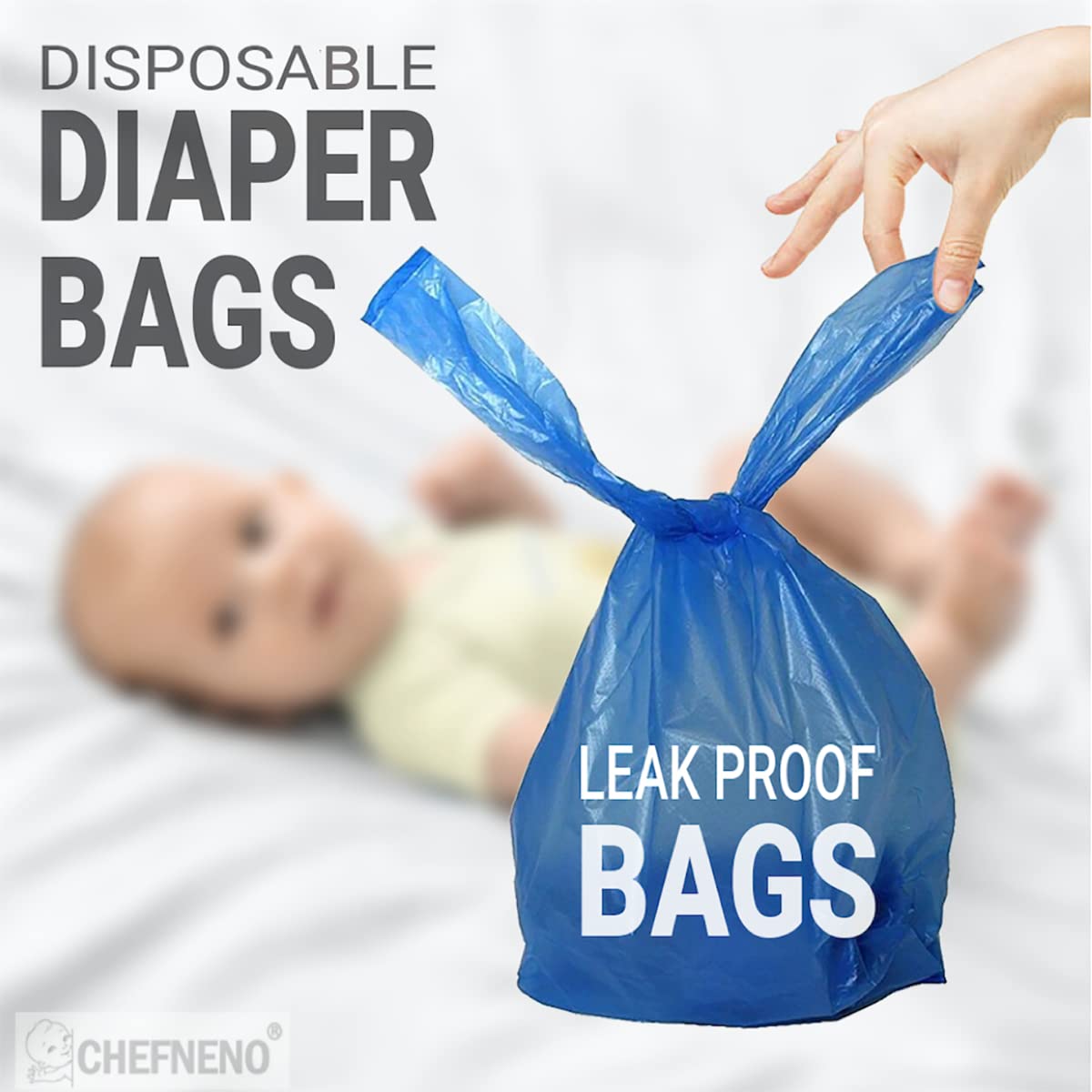 Baby Diaper Bag Disposable Fresh Baby Powder Scented Easy Tie Handles Diaper Sacks (500 Bags)