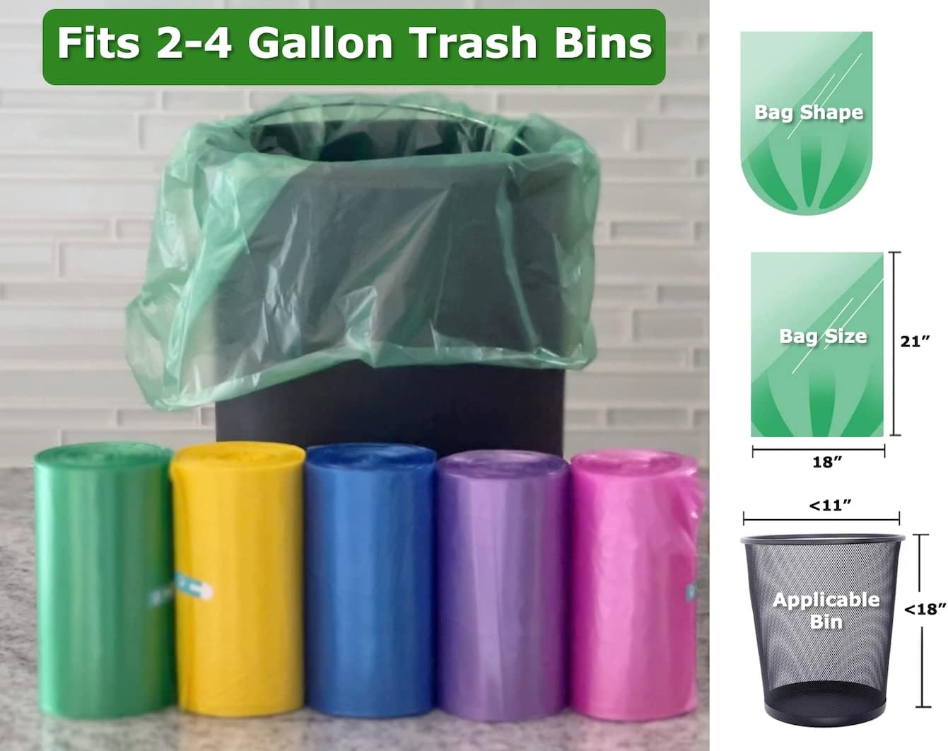 4 Gallon Trash Bags Small Bathroom Garbage Bags Super Value Pack (420 Count, 6 Colors)