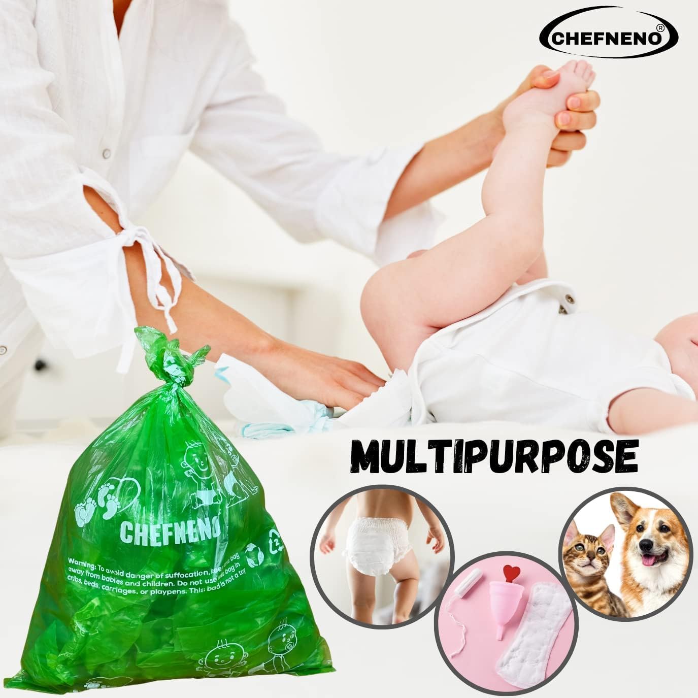 Baby Diaper Disposal Bags 11 Refill Rolls with Dispenser Diaper Sack (198 Bags)