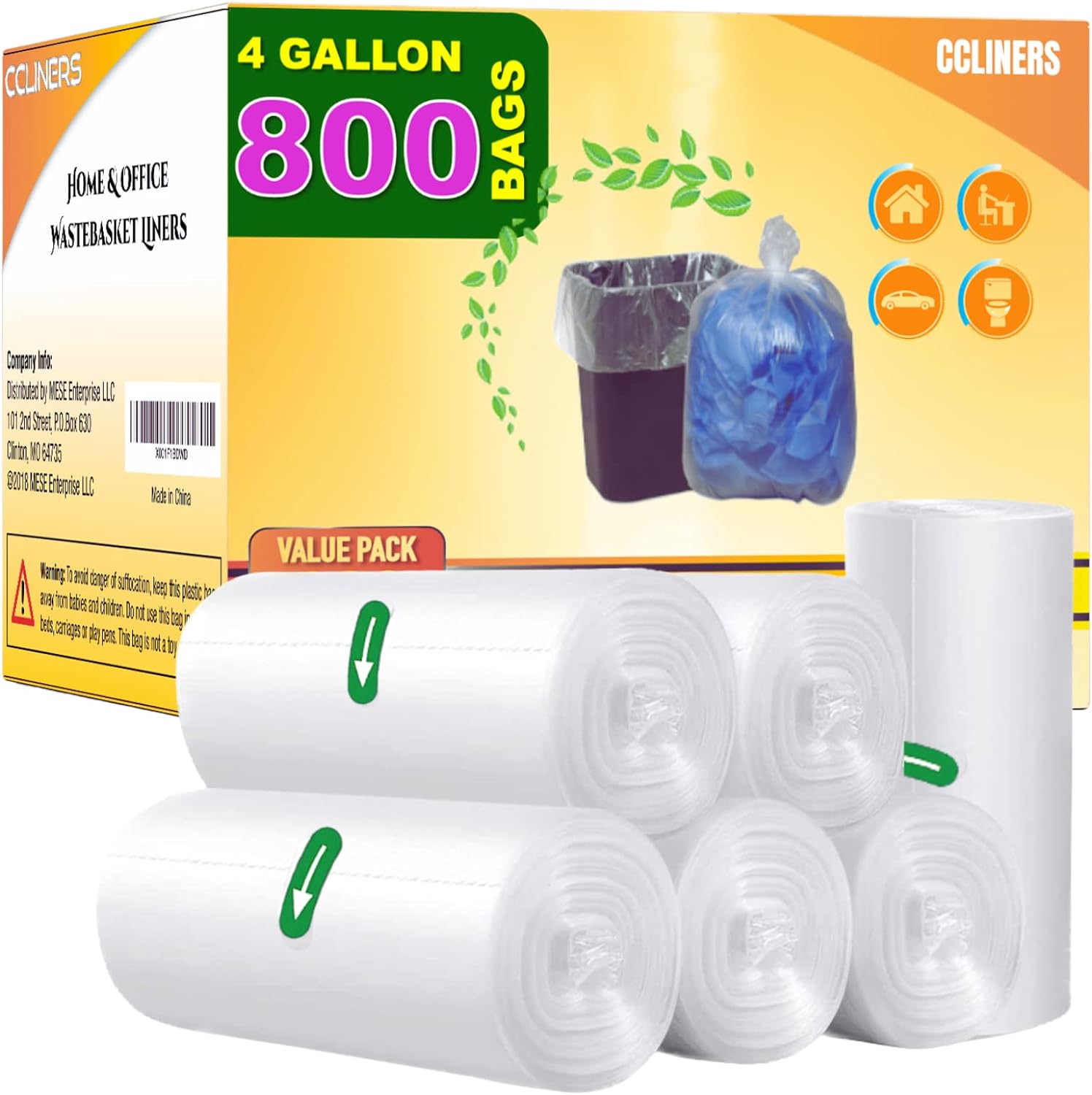 2-4 Gallon Small Trash Bags Bathroom Garbage Bags Value Pack 440