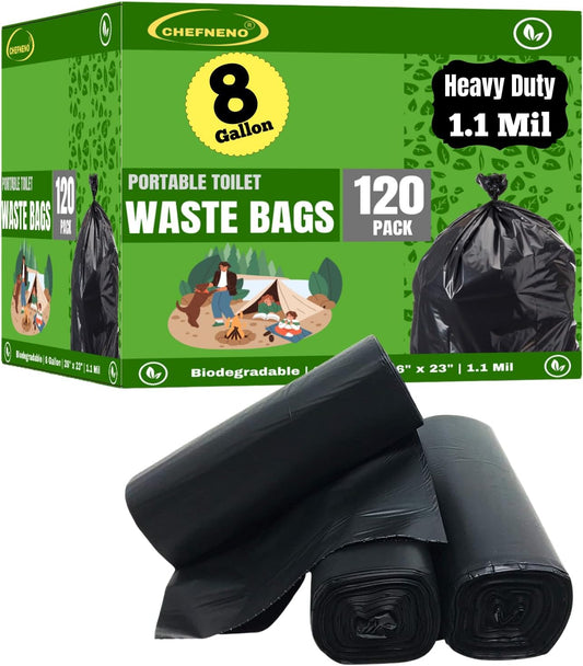 8 Gallon Waste Bags Portable Camping Toilet Bags 1.1 Mil Heavy Duty (120 Bags)