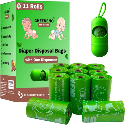 Baby Diaper Disposal Bags 11 Refill Rolls with Dispenser Diaper Sack (198 Bags)