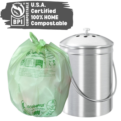 2.6 Gallon 100% Compostable Bags Handle Tie (110 Bags) Food Scrap Bags US BPI Certified ASTM D6400 (110 ct.)